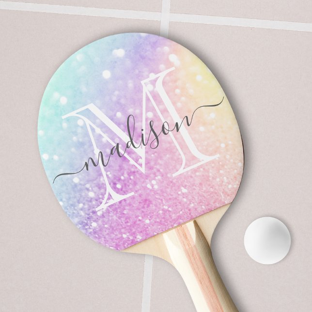 Glam Iridescent Glitter Personalised Colourful Ping Pong Paddle (Creator Uploaded)