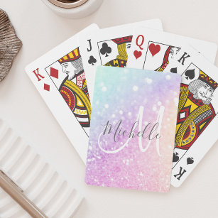 Glam Iridescent Glitter Personalised Colourful Playing Cards