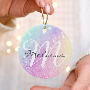 Glam Iridescent Glitter Personalized Colorful Ceramic Tree Decoration