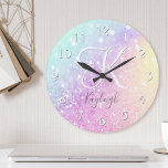 Glam Iridescent Glitter Personalized Colorful Round Clock<br><div class="desc">Easily personalize this elegant colorful bokeh glitter pattern with your custom name and/or monogram.</div>