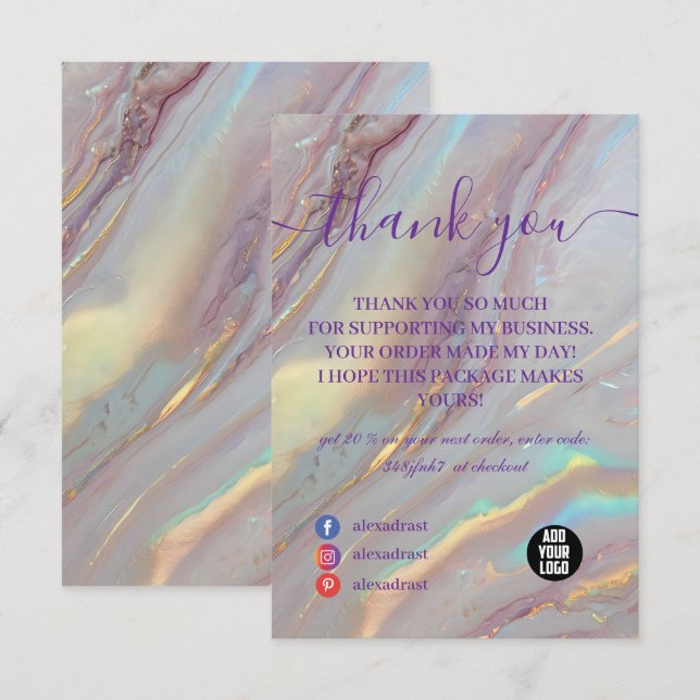 Glam Iridescent Luxury Style Thank You Card (Front/Back)