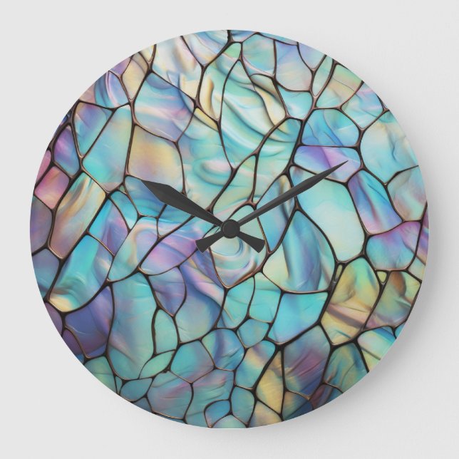 Glam Iridescent Opal Gemstone Stained Glass   Large Clock (Front)