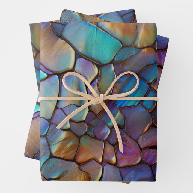 Glam Iridescent Opal Gemstone Stained Glass   Wrapping Paper Sheet (In situ)