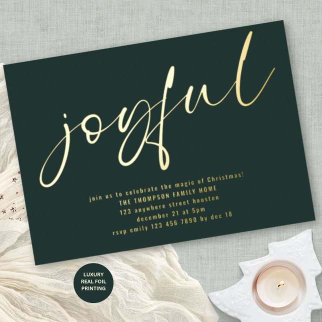 Glam Joyful Script Christmas Party Green Real  (Luxury Real foil printing in gold, rose gold or silver)