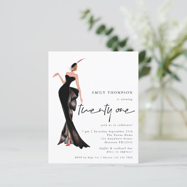 Glam Lady Trendy Script 21st Birthday Party Invite (Standing Front)