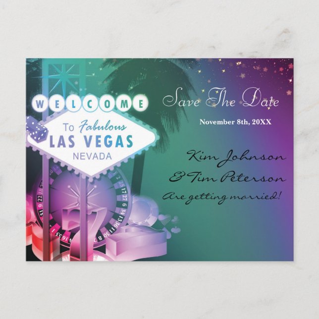 Glam Las Vegas Casino Wedding Save Date Postcard (Front)