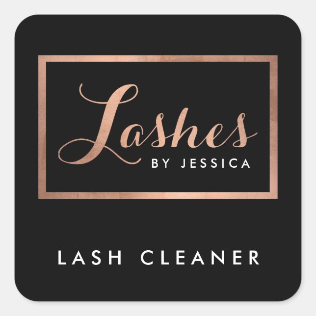 Glam Lashes Script Rose Gold/Black Lash Cleaner Square Sticker (Front)