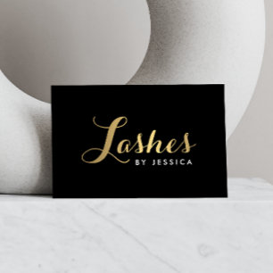 Glam Lashes Script Text Gold/Black Business Card