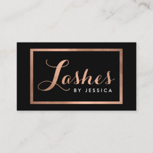 Glam Lashes Script Text Rose Gold/Black Framed Business Card