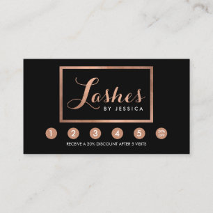 Glam Lashes Script Text Rose Gold/Black Loyalty Card