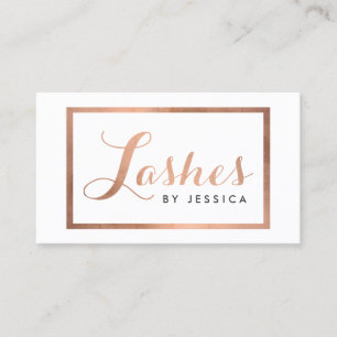 Glam Lashes Script Text Rose Gold Framed Business Card