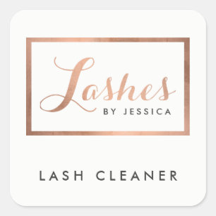 Glam Lashes Script Text Rose Gold Lash Cleaner Square Sticker