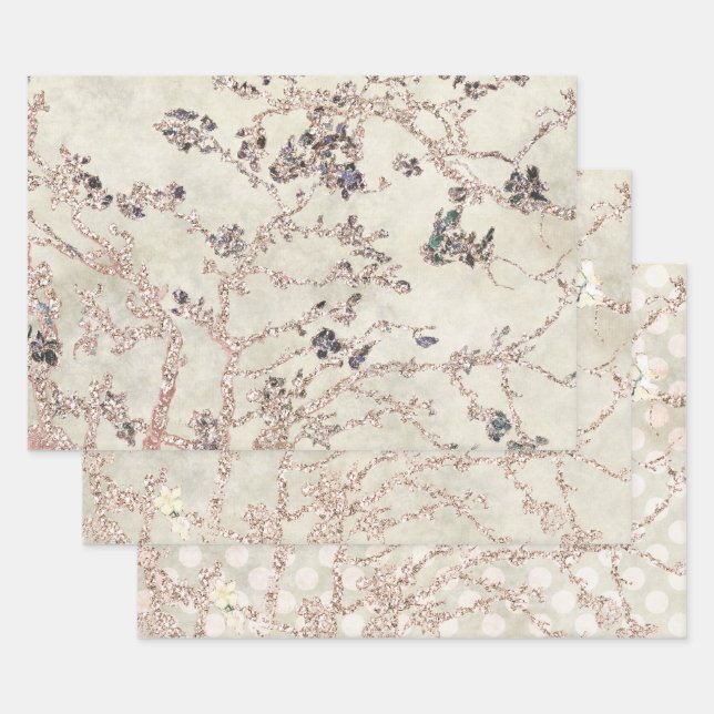 Glam Lavender Almond Blossoms  Wrapping Paper Sheet (Set)