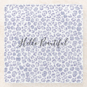 Glam Lavender Lilac Purple Leopard Print Glitter   Glass Coaster