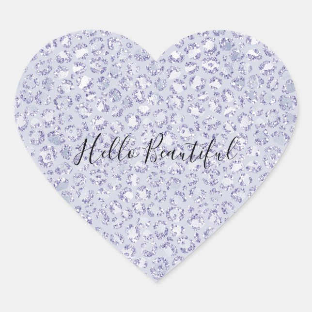 Glam Lavender Lilac Purple Leopard Print Glitter   Heart Sticker (Front)