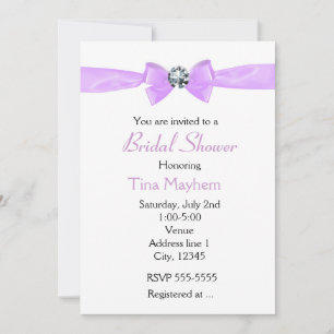 Glam Lavender Purple Diamond Bow Bridal Invitation