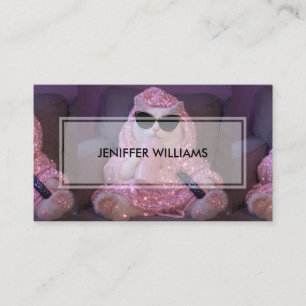 Glam Lazy Cat in Sunglasses with Sparkly Drink Business Card