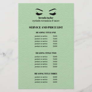 Glam LEATHER GREEN EYELASH SALON SERVICE LIST Flyer