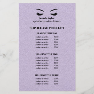 Glam LEATHER lilac EYELASH SALON SERVICE LIST Flyer
