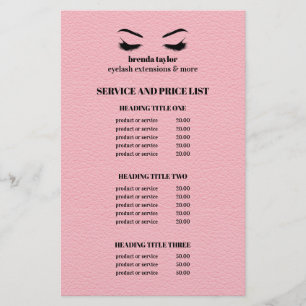 Glam LEATHER pink EYELASH SALON SERVICE LIST Flyer