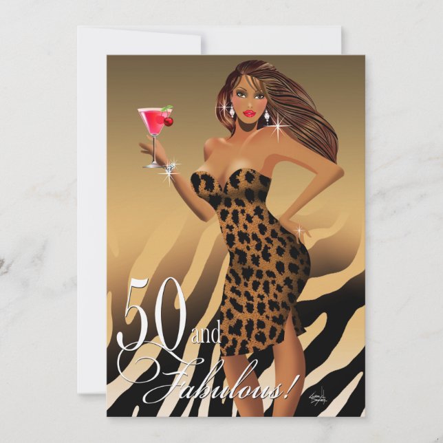 Glam Leopard Bombshell 50th Birthday | tan Invitation (Front)