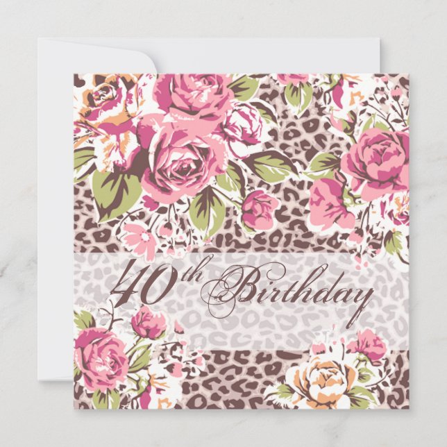 Glam Leopard Flower Jungle 40th Birthday Invitation (Front)