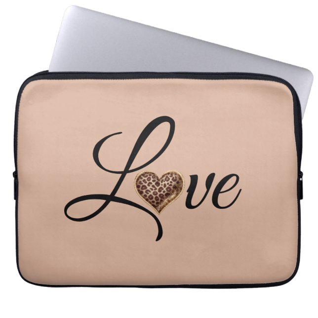 Glam Leopard Heart Love Design Laptop Sleeve (Front)