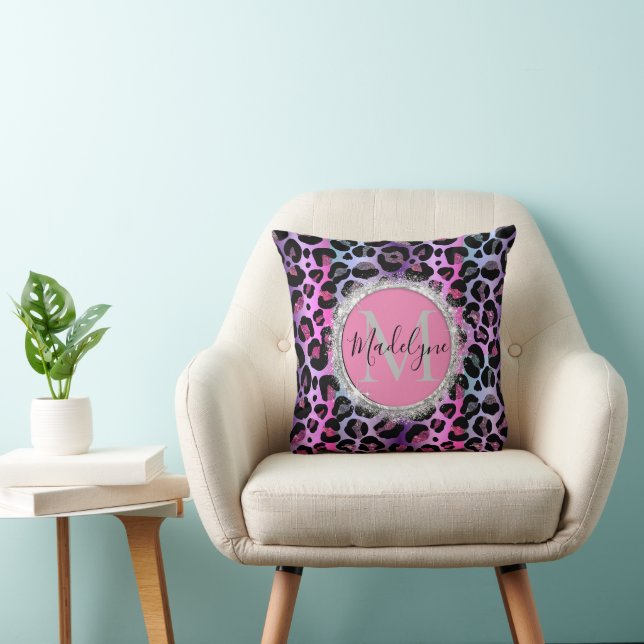 Glam Leopard Pink and Purple Monogram   Cushion (Chair)