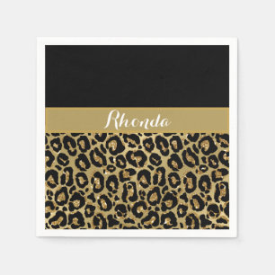 Glam Leopard Print Glitter Elegant Birthday Napkin