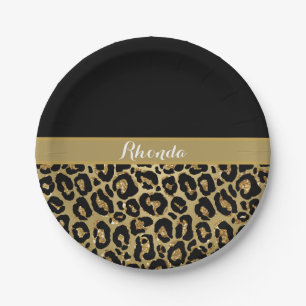 Glam Leopard Print Glitter Elegant Stylish Paper Plate
