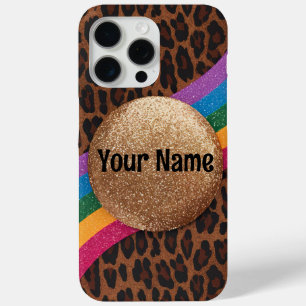 Glam Leopard Print with Glitter Rainbow iPhone 15 Pro Max Case