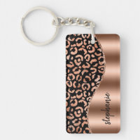 Glam Leopard Spots Rose Gold Black Metallic Name