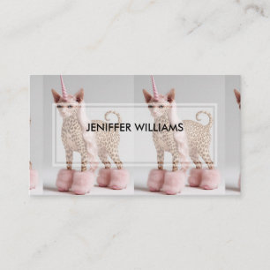 Glam Leopard Unicorn Cat in Pink Fur Heels Business Card