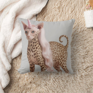 Glam Leopard Unicorn Cat in Pink Fur Heels Cushion