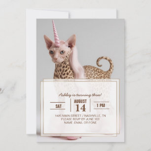 Glam Leopard Unicorn Cat in Pink Fur Heels         Invitation