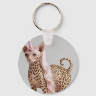 Glam Leopard Unicorn Cat in Pink Fur Heels Key Ring