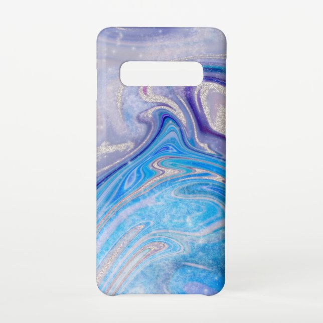 Glam light blue purple silver glitter marble samsung galaxy case (Back)