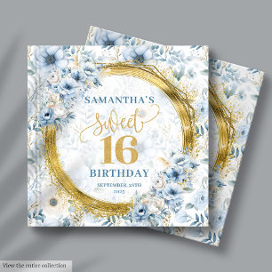 Glam Light Blue Sweet 16 Guest Book Gold Glitter
