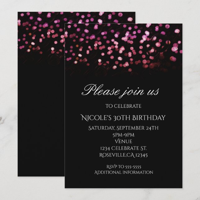 Glam Lights Pink Orange Confetti Party Invitations (Front/Back)
