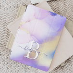Glam Lilac Gold Abstract Paint Elegant Monogram iPad Pro Cover<br><div class="desc">Easily personalise this glamourous style abstract lilac watercolor paint and faux gold spray background with your custom details.</div>