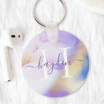 Glam Lilac Gold Abstract Paint Elegant Monogram Key Ring<br><div class="desc">Easily personalize this glamorous style abstract lilac watercolor paint and faux gold spray background with your custom details.</div>