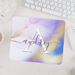 Glam Lilac Gold Abstract Paint Elegant Monogram Mouse Mat<br><div class="desc">Easily personalise this glamourous style abstract lilac watercolor paint and faux gold spray background with your custom details.</div>