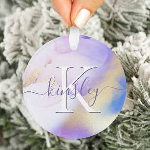 Glam Lilac Gold Abstract Paint Elegant Monogram Ornament