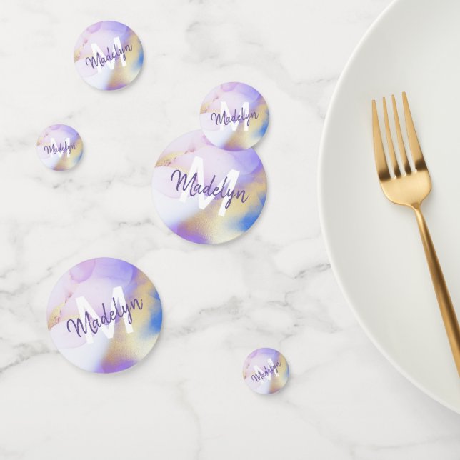 Glam Lilac Gold Abstract Paint Trendy Monogram Confetti (Group)