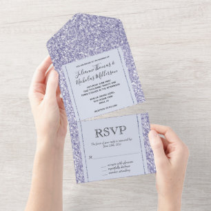 Glam Lilac Lavender Purple Glitzy Glitter   All In One Invitation
