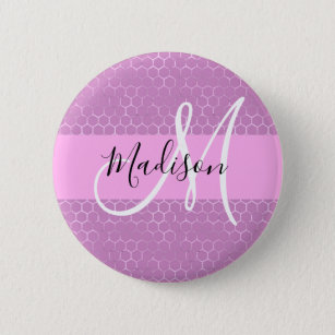 Glam Lilac Metallic Pink Honeycomb Monogram Name 6 Cm Round Badge