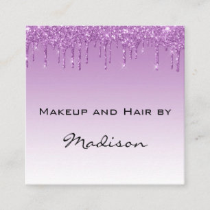 Glam Lilac Purple Glitter Drips Makeup Artist Square Business Card