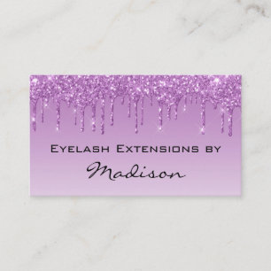 Glam Lilac Purple Glitter Drips Makeup Eyelash Business Card