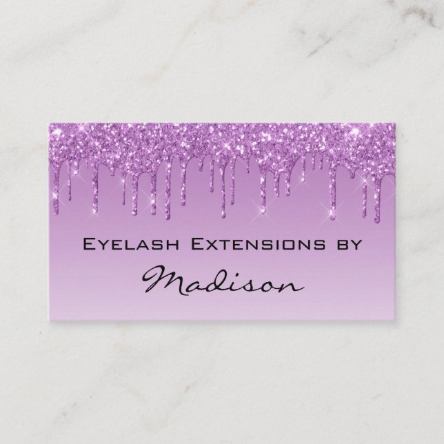 Glam Lilac Purple Glitter Drips Makeup Eyelash Business Card (Front)