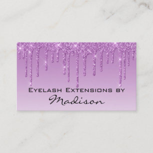 Glam Lilac Purple Glitter Drips Makeup Eyelash Business Card